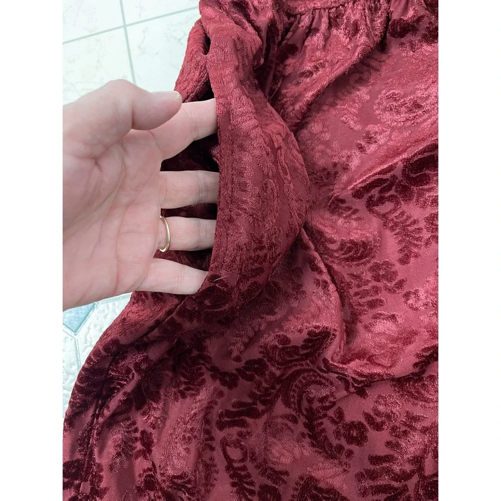 Worthington Womens Dress 12 Burgundy Velvet Burnout Vintage Cottage Christmas‎